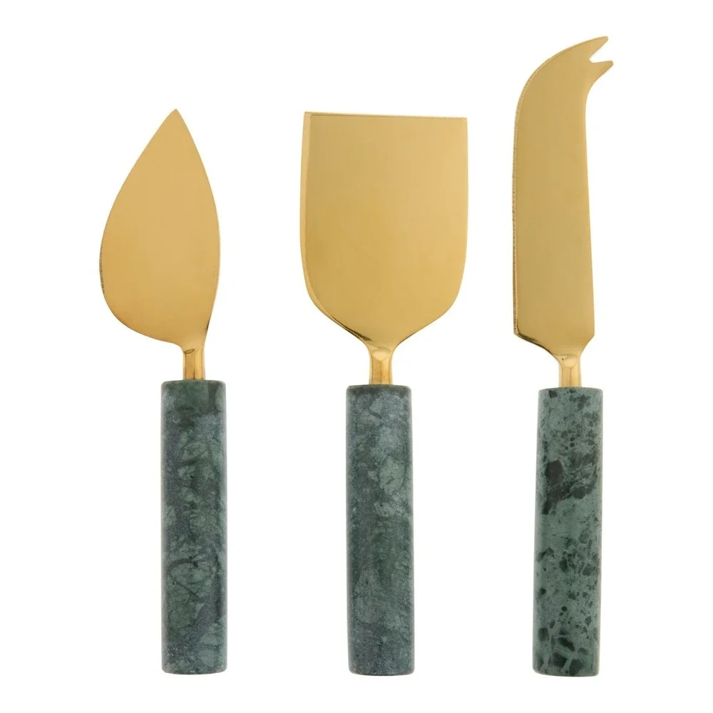 Threshold Cheese Knife Set 3pc Gold Marble Handles Holiday Appetizer Kitchen NEW